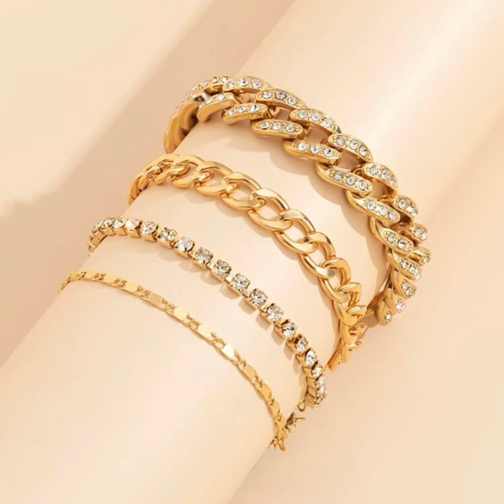 4pcs Rhinestone Decor Chain Bracelet - Picture 2 of 4